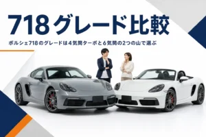 クーペとオープンの2台のミッドシップスポーツカーを並べたアイキャッチ