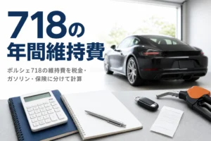 家計ノートと電卓、車のキーが置かれたガレージの作業台
