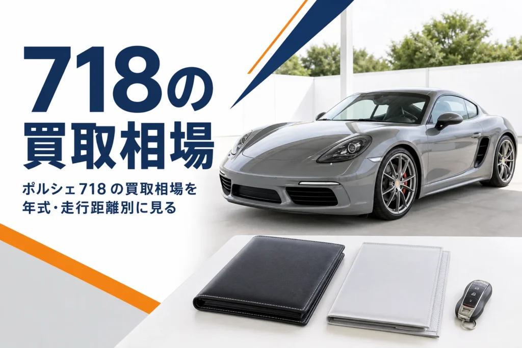 査定スペースに止まった2人乗りのクーペと書類