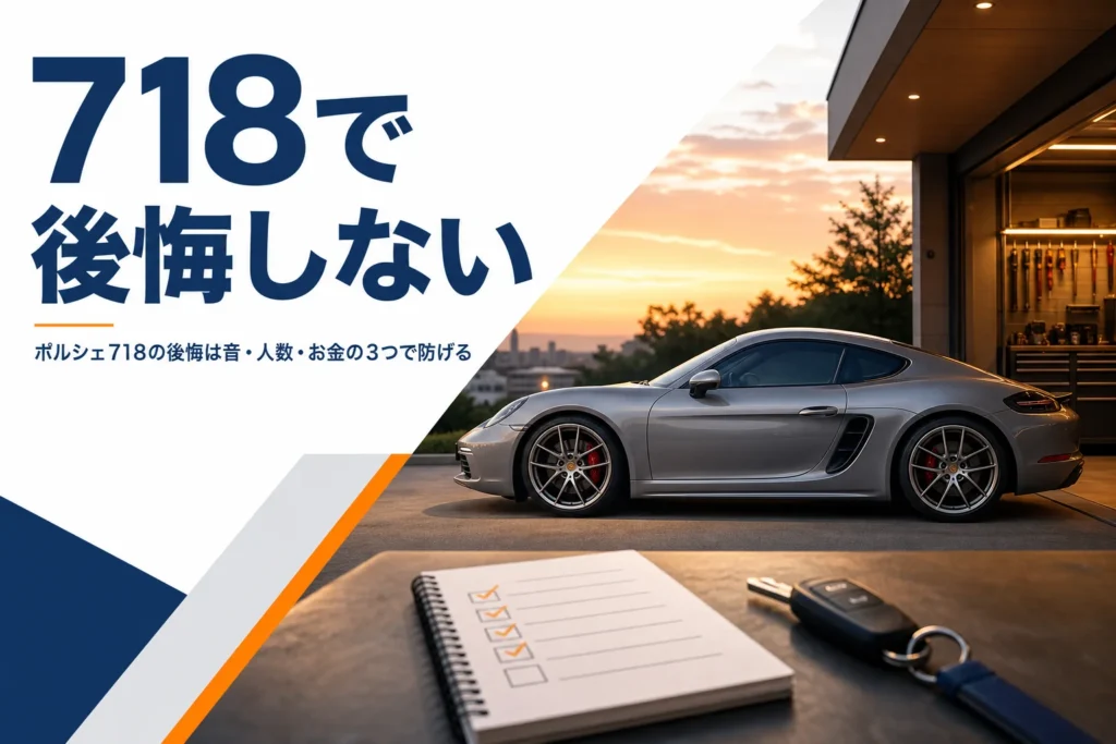 ガレージに停まったミッドシップクーペと買う前のチェックメモ