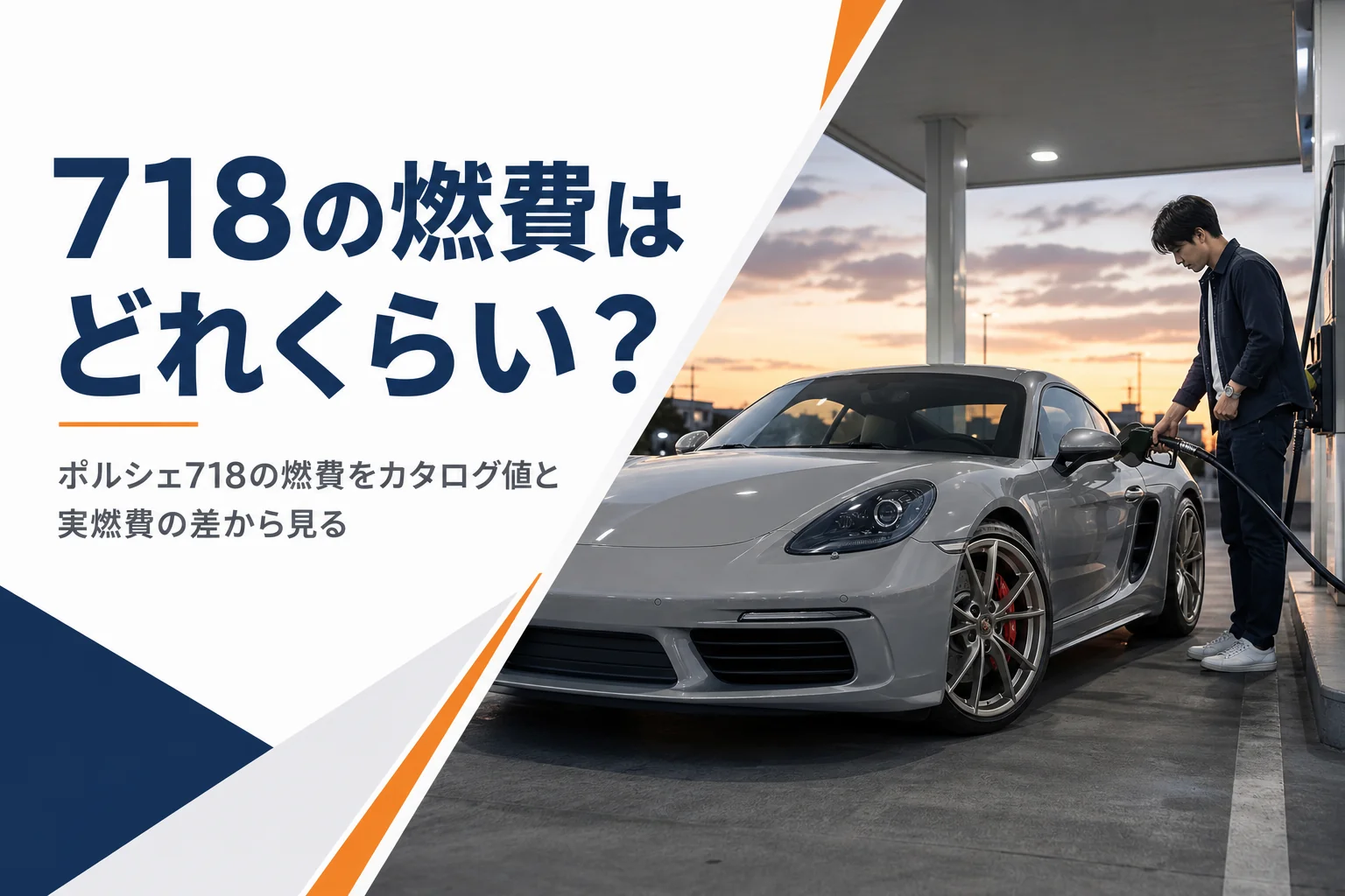 ガソリンスタンドで給油中のミッドシップクーペ