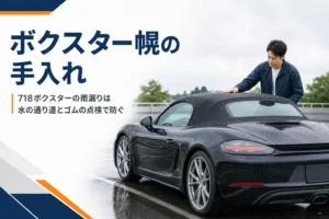 雨上がりに幌を閉じて停まっているオープンカー