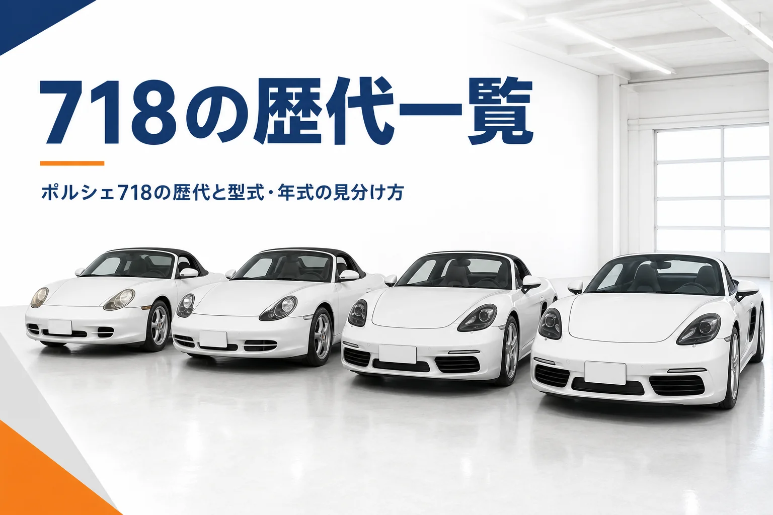世代の違うミッドシップスポーツカー4台が古い順に並んだ様子