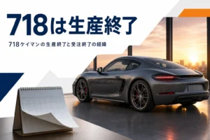 夕暮れのショールームに置かれたスポーツカーのシルエット