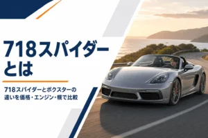 屋根を開けて走るミッドシップのオープンスポーツカー
