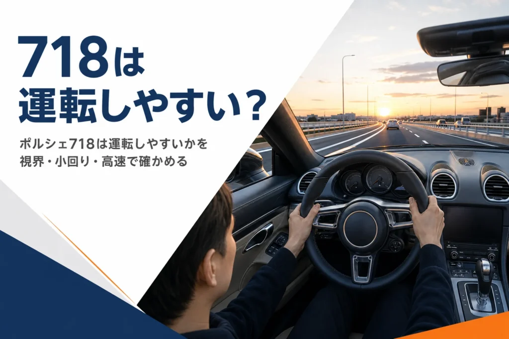 運転席から見た高速道路を走るスポーツカーの車内