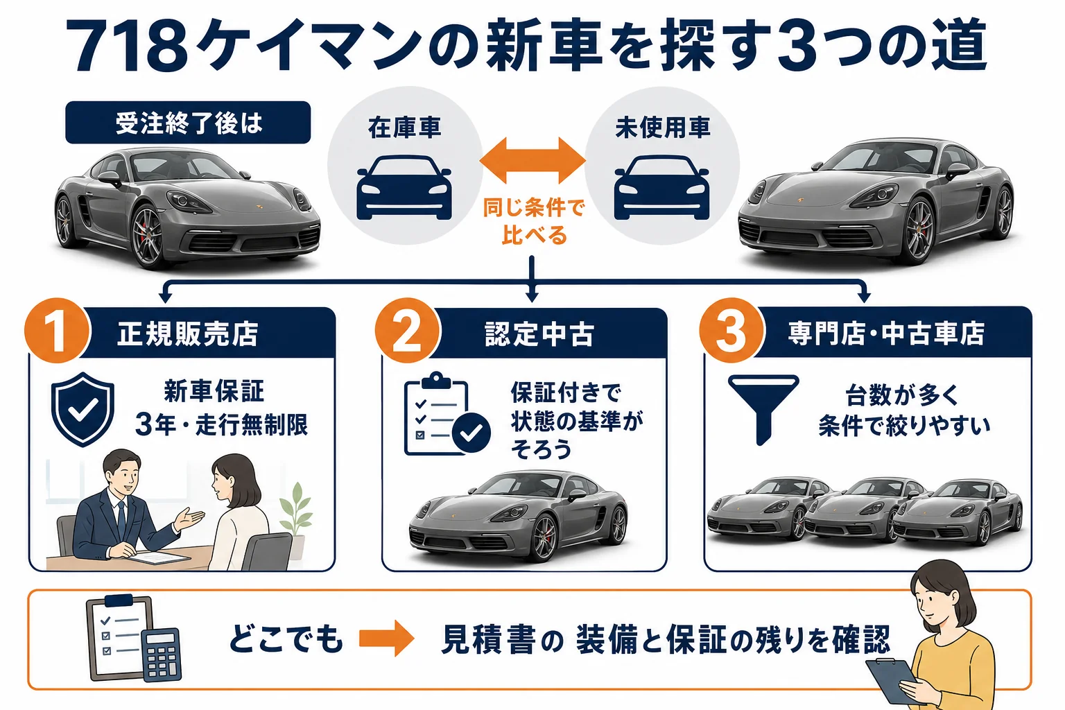 718ケイマンの新車在庫を探す3つの方法を比べた図解